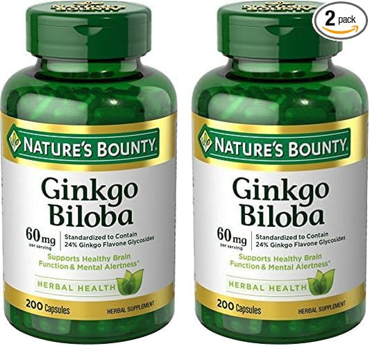 Nature's Bounty Ginkgo Biloba 60 Mg, 200 Capsules (17243) (Pack of 2)