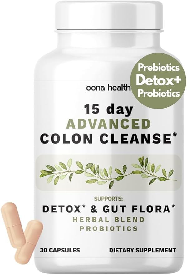 15 Day Advanced Colon Cleanse, Probiotics & Natural Herbs, Supports Detox & Gut Flora for Women & Men, with Cascara Sagrada, Psyllium Husk & Senna Leaf, 30 Capsules 1-2 Daily | 15 Day Cleanse
