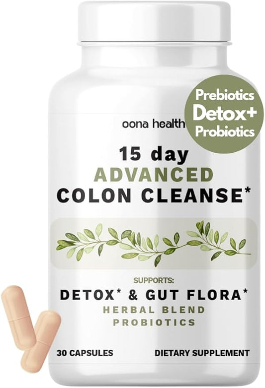 15 Day Advanced Colon Cleanse, Probiotics & Natural Herbs, Supports Detox & Gut Flora for Women & Men, with Cascara Sagrada, Psyllium Husk & Senna Leaf, 30 Capsules 1-2 Daily | 15 Day Cleanse