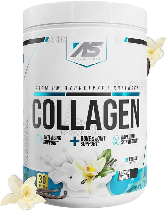Premium Hydrolyzed Collagen Protein Powder - Collagen Peptides Supplement for Men & Women with Digestive Enzymes - 30 Servings (French Vanilla)