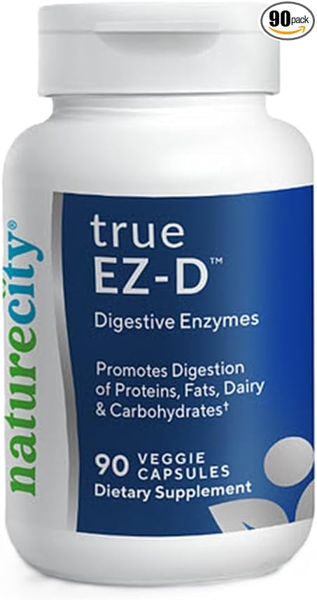 NatureCity True-EZ-D Non-GMO Digestive Enzyme Complex Supplement for Digestive Health and Bloating Relief for Men and Women (90 Veggie Capsules) Super Enzymes