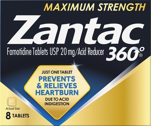 Zantac 360 Maximum Strength Tablets, 8 Count, Heartburn Prevention and Relief, 20 mg Tablets