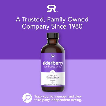 Elderberry Syrup for Adults & Kids Immune Support - High Flavonoid - Non-GMO, Vegan - Equivalent to 12,000mg of Black Elderberries per Serving (4oz Glass Bottle)