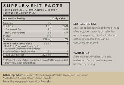 TERRA ORIGIN Collagen Peptides Powder | Bone Broth Hydrolized Collagen Type I and III Protein Supplement | for Women and Men Hair, Skin, Nail and Joint Support | Vanilla (20 Servings)