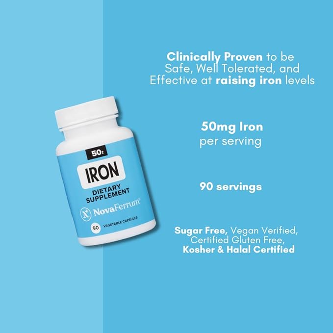 NovaFerrum All Good | Iron Capsule Supplements for Adults | Anemia | 50mg of Iron | 90 Servings | Sugar Free | Vegan | Gluten Free