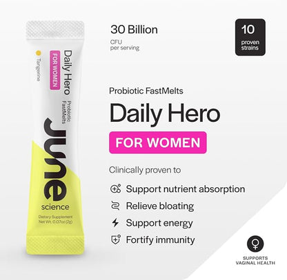 Daily Hero for Women | Fast Melt Pre + Probiotic for Women - Tangerine Flavor, 30 Powder Sachets