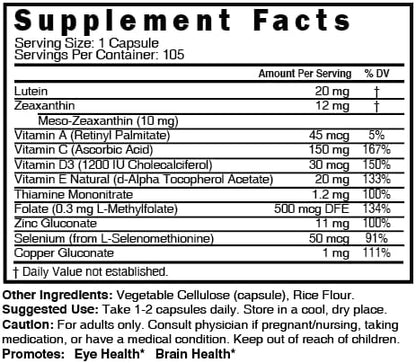 Nature's Fusions Nutri Lutein 20mg Eye Vitamins Complex - Triple Carotenoid Formula - Lutein and Zeaxanthin - Contains Zinc, Vitamins A,C,D3,E, Folate - 60 Capsules - Eye Health Supplements