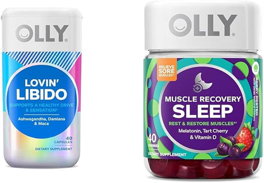OLLY Lovin' Libido Capsules for Women, Boost Desire, Maca & Damiana, 20 Day Supply + Muscle Recovery Sleep Gummies, Melatonin, Tart Cherry, 20 Day Supply