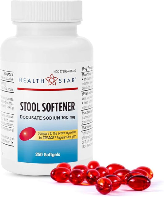 GeriCare Docusate Sodium Stool Softener - 100mg Gentle Stimulant Laxative Softgels for Men & Women- Constipation Relief - Adults Daily Bowel Movement Laxative, 250 Count