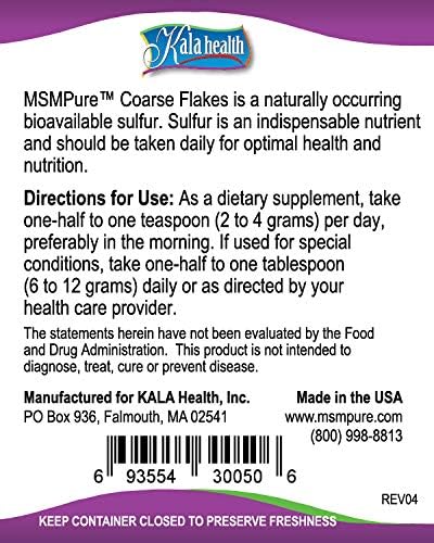 KALA HEALTH MSMPure Coarse MSM Powder Flakes – US-Sourced MSM for Joint Health, Skin Appearance, and Hair & Nail Support – 10 lb, Organic Sulfur