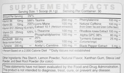 Nootro-Prime Brain Boost - Focus Brain Supplement - Mushroom Supplement Powder with Alpha GPC, Nootropic Brain Supplements for Memory and Focus with Lions Mane, 30 Servings, Strawberry Lemonade