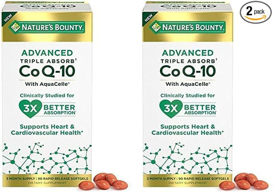 Nature's Bounty Advanced Triple Absorb Co Q-10, Heart Health, Rapid Release Softgels, 90 Ct (Pack of 2)