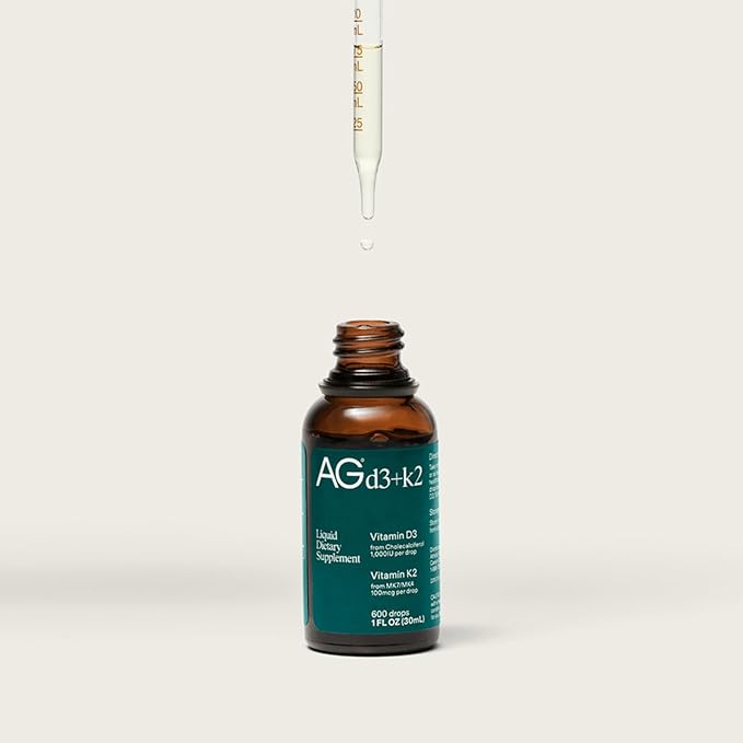 AG1 Vitamin D3 K2 Drops, 1000IU of Vitamin D3 and 100mcg of K2 per Serving, Supports Bone Density and Calcium Absorption (Athletic Greens)