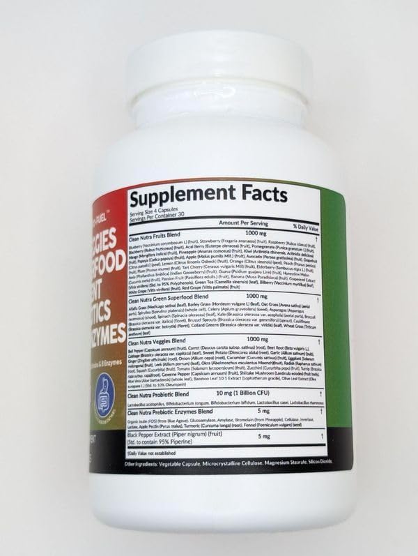 Clean Nutraceuticals Fruits and Veggies Supplement Reds & Green Superfood - Balance of Over 70 Fruit & Vegetable Supplements Capsules with Probiotics Prebiotics Digestive Enzymes - 2Pack