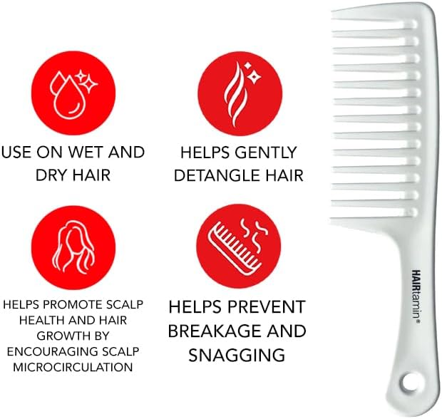 Hairtamin Advanced Vegan Biotin Supplement Pack | Hair, Skin & Nail Vitamins with Gentle Detangling Comb to Promote Growth & Thickness