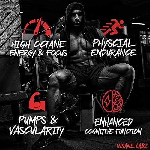 Insane Labz Psychotic Black Edition Mid Stimulant Pre Workout Powder, Energy Focus Pumps, Loaded with Creatine Beta Alanine Taurine Fueled by AMPiberry, 35 Servings (Gummy Candy)