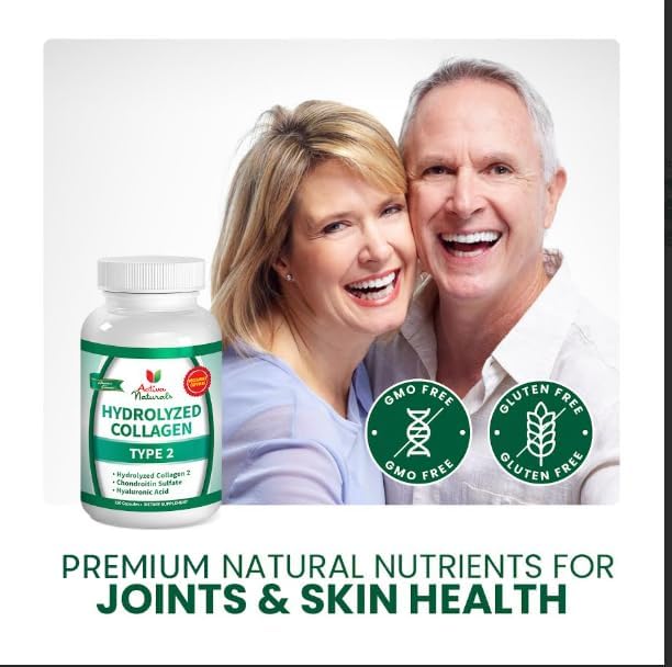 Collagen Type 2 Hydrolyzed Supplement with Chondroitin and Hyaluronic, for Healthy Hair, Skin, Nails, and Joints, No Fillers, Additives, and No Artificial Colors - 120 Vegetarian Capsules
