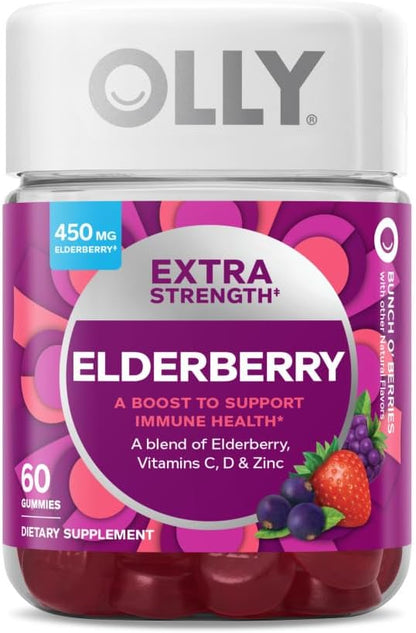 OLLY Hello Happy Gummy Worms Mood Support with Saffron, Vitamin D - 60 Count and Extra Strength Elderberry Gummies Immune Support with 450mg Elderberry - 60 Count