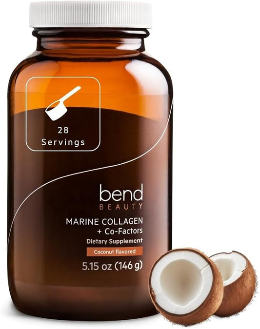 Bend Beauty Marine Collagen + Co-Factors | Coconut Flavored Collagen Powder | Hydrolyzed Collagen Supplement | Fish Collagen Peptides + Silicon + Vitamin C | Supports Healthy Skin, Hair and Nails