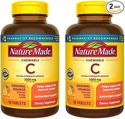 Nature Made Extra Strength Dosage Chewable Vitamin C 1000 mg per Serving, Dietary Supplement for Immune Support, 90 Tablets, 45 Day Supply (Pack of 2)