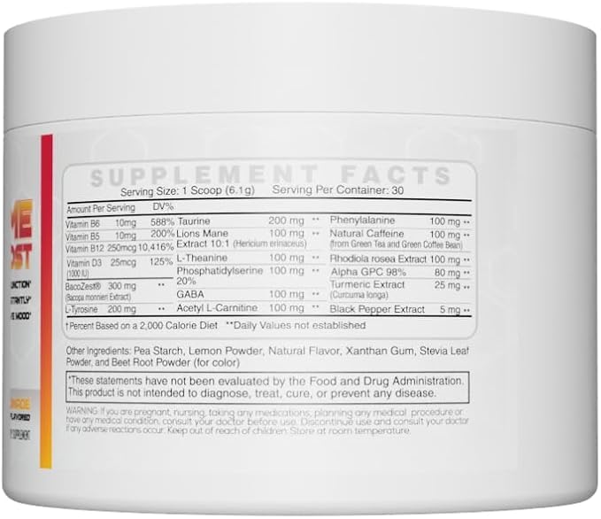 Nootro-Prime Brain Boost - Focus Brain Supplement - Mushroom Supplement Powder with Alpha GPC, Nootropic Brain Supplements for Memory and Focus with Lions Mane, 30 Servings, Strawberry Lemonade
