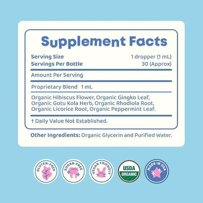 JoySpring Genius Drops Smartberry Vanilla | Herbal Focus Support for Kids with Ginkgo Biloba, Licorice Root, Gotu Kola Extract, Peppermint Leaf | Liquid Cognitive Wellness Formula|1fl oz (30 Servings)