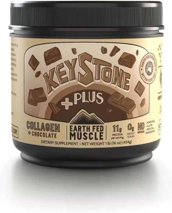 Earth Fed Muscle Keystone Plus Chocolate Collagen - Hair, Skin, Joints, 30 Servings