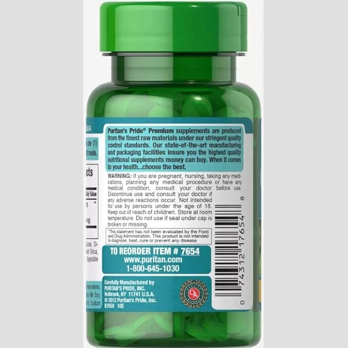Puritans Pride Ginkgo Biloba Standardized Extract 60 mg Tablets, 120 Count