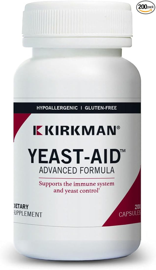 Kirkman - Yeast Aid Advanced Formula - 200 Capsules - Supports Yeast Control - Immune System Support - Hypoallergenic