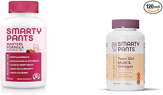 SmartyPants Gummy Multivitamin for Women 50 and Over: Omega 3 Fish Oil (EPA/DHA), Methylfolate & Teen Girl Multivitamin Gummies: Omega 3 Fish Oil (EPA/DHA), Vitamin D3, C, Vitamin B12