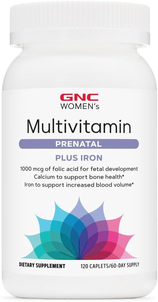 GNC Women's Prenatal Multivitamin Formula with Iron | Supports Pregnancy and Healthy Baby Development | Essential Nutrients Folic Acid, Zinc, Calcium Plus B Vitamins | 120 Caplets