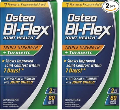 Osteo Bi-Flex Triple Strength Glucosamine with Turmeric, Joint Health Supplement, Coated Tablets, Original Version, 80 Count (Pack of 2)