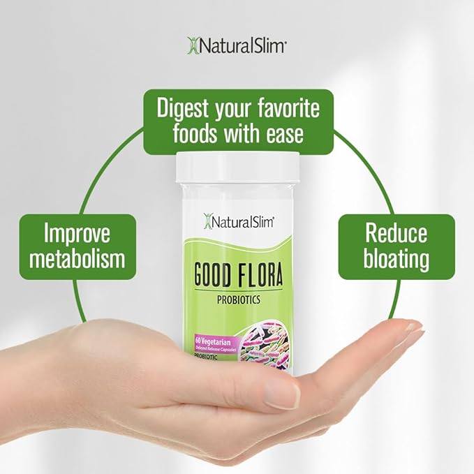 NaturalSlim Probiotics for Digestive Health Good Flora Probiotic Capsules - Intestinal Flora & Immune Support Gut Health Supplements with 7 Powerful Probiotic Strains - Gluten Free 60 Capsules