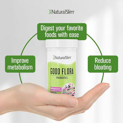 NaturalSlim Probiotics for Digestive Health Good Flora Probiotic Capsules - Intestinal Flora & Immune Support Gut Health Supplements with 7 Powerful Probiotic Strains - Gluten Free 60 Capsules