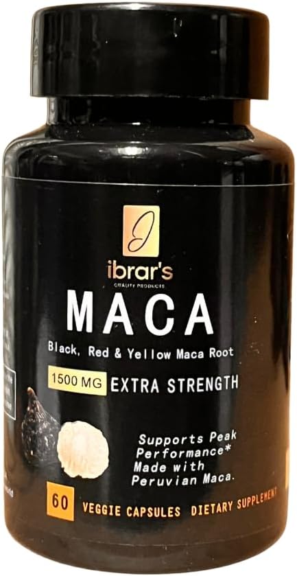 ibrar's Maca Capsules, 1500mg Extra Strength, Black, Red & Yellow Maca Root, 60 Veggie Capsules
