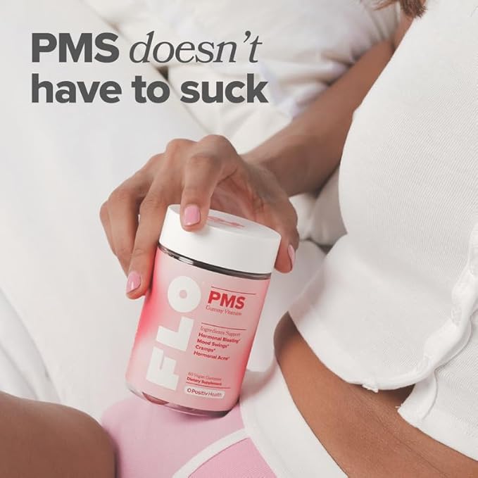 O Positiv FLO PMS Gummies for Women - Proactive PMS Relief - Targets Hormonal Breakouts, Bloating, Cramps, & Mood Swings with Chasteberry, Vitamin B6, & Lemon Balm - PMS Gummies (Pack of 1)