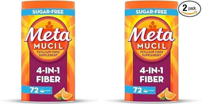 Metamucil Fiber, 4-in-1 Orange SugarFree Powder 72 (Pack of 2)