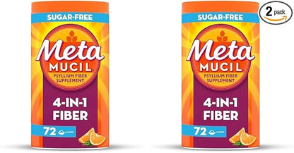 Metamucil Fiber, 4-in-1 Orange SugarFree Powder 72 (Pack of 2)
