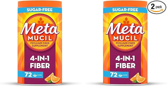 Metamucil Fiber, 4-in-1 Orange SugarFree Powder 72 (Pack of 2)