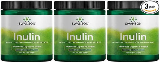 Swanson Inulin - Prebiotic Soluble Fiber Powder Promoting Digestive Health - Naturally Occurring FOS from Chicory Root Supporting Overall Gut Performance - (8 oz Each) (3 Pack)