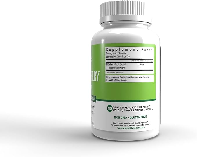 Windmill Natural Vitamins Elderberry Capsules, Supports Immune System, Potent Antioxidants, 1,150 mg of Elderberry, 60 Capsules, 30 Servings