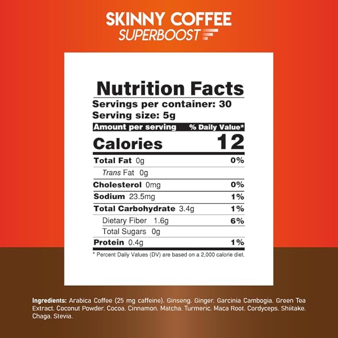Skinny Coffee Super Boost Weight Loss Coffee, Fat Burners for Men & Women, Sugar-Free, Keto, Vegan, Reduces Bloating, Supports Energy & Metabolism, Appetite Suppressant for Weight Loss (Pack of 2)