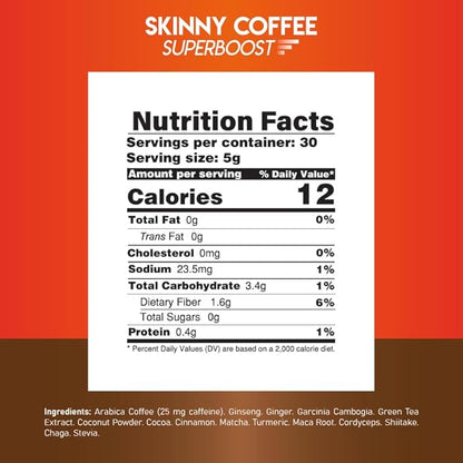 Skinny Coffee Super Boost Weight Loss Coffee, Fat Burners for Men & Women, Sugar-Free, Keto, Vegan, Reduces Bloating, Supports Energy & Metabolism, Appetite Suppressant for Weight Loss (Pack of 2)