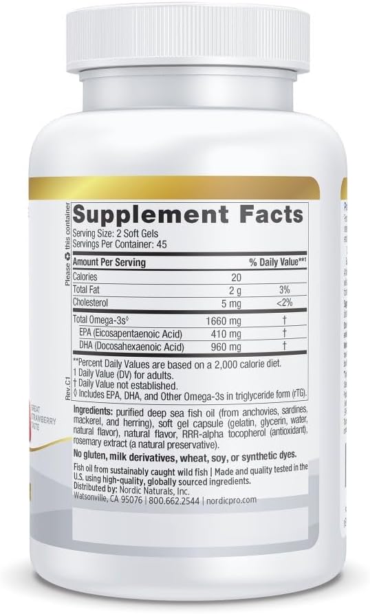 Nordic Naturals ProDHA Xtra, Strawberry - 90 Soft Gels - 1660 mg Omega-3 - High-Intensity DHA Formula for Neurological Health, Mood & Memory - Non-GMO - 45 Servings