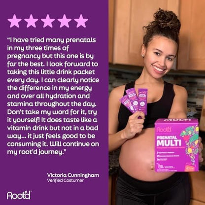 Root'd Prenatal Multivitamin Powder with 3X Electrolytes - 25 Vitamins & Minerals, Folate, Iron, Vitamin D3, 7 Superfoods & Probiotics, Sugar-Free Vitamins & Hydration | 24 Vitamin Drink Mix Packets