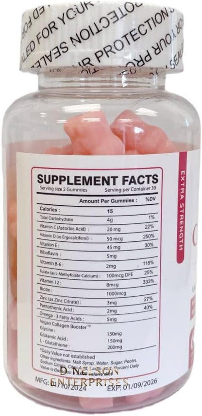 Nature Glow Glutathione Collagen - Strawberry & Cranberry Flavor Bundle, 60 Chewable Gummies Each