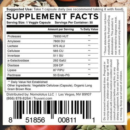 Truvani Digestive Enzymes | 9 Enzyme Blend | Digestive Support | Reduce Bloating | Increased Nutrient Absorption | Non-GMO Capsules| 30 Day Supply
