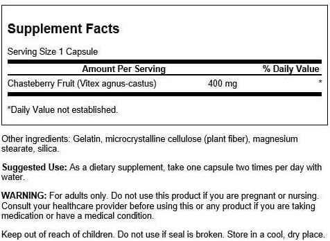 Swanson Chasteberry Fruit - Herbal Supplement Promoting Women's Health & Menopausal & Menstrual Support - May Support Balance & Skin Health - (120 Capsules, 400mg Each)