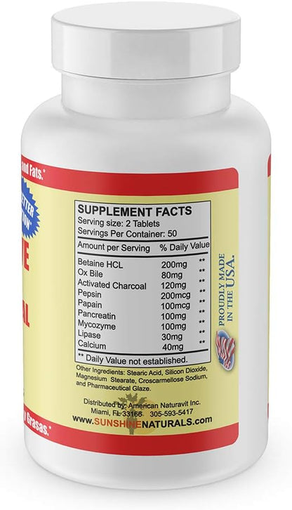 Super Digestive Supplement. Ox Bile & Activated Charcoal for Digestive Support, Bloating Relief, Gut Cleanse, Nutrient Absorption, and Overall Wellness. 100 Tablets. Pack of 3