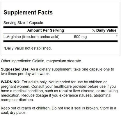 Swanson Amino Acid L-Arginine 500 Milligrams 200 Capsules